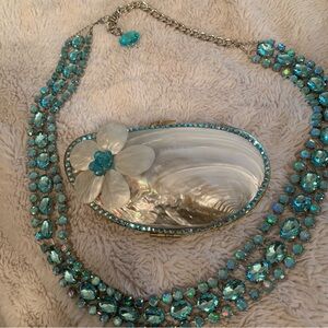 Kelly Kathleen Turquoise Rhinestone Belt & Mother of Pearl Clutch.